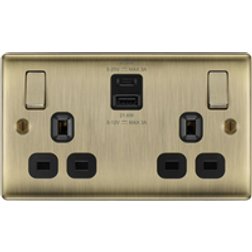 BG BG 13 Amp 2 Gang Switched Socket c/w USB A&C 22W Nexus- Antique Brass NAB22UAC22B