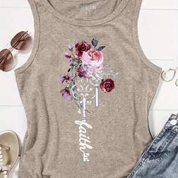 Shein Blumen- Und Buchstaben Bedruckte Ärmellose Rundhals-camisole Für Damen, Geeignet Für Den Sommer