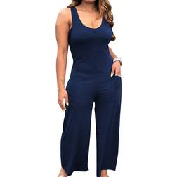 Shein Women Summer Solid Color Sleeveless Jumpsuit With Double Pockets For Casual And Loose Fit