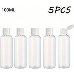 Shein 5Pcs 3.4oz Clear Round Shoulder Bottle With Flip Butterfly Lid Travel Bottle Empty Cosmetic Sample Dispenser Container 100ml 5-pack