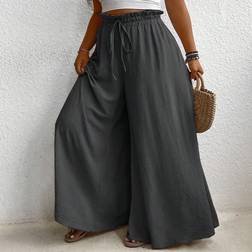 Shein Womens Plus Fashionable Wide Leg Lace Trim Solid Color Loose Pants