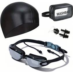 Shein Adult Electroplating Swim Goggles Set High Definition AntiFog And Waterproof Swimming Goggles With AntiLeak And AntiUV Coating Lens Earplug Integrated