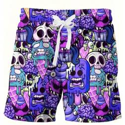 Shein Men Skull Print Drawstring Waist Swim Trunks