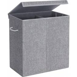 Songmics SONGMICS Laundry Basket With Lid, 142L Laundry Hamper With 2 Compartments, Washing Basket With Handles, Linen-Look Fabric, Foldable, Removable Liner, Grey