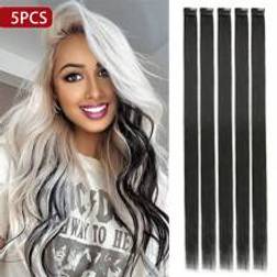 Shein 5 Pcs Black Clip In Hair Extensions 20 Long Straight Hairpieces Clip