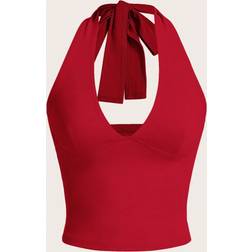 Shein VNeck Solid Color Backless Vacation Tank Top For Women Can Be Worn As Neck Hanging