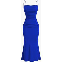 Shein Solid Color Pleated Sleeveless Elegant Cami Dress Summer