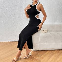 Shein Sommerkleid Mit Kontrasbindung, Ausgeschnittenes Design Und Schlitz Am Oberschenkel