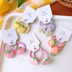 Shein 10pcs/Set Sweet And Lovely Cartoon Fruit Hair Ties For Girls And Children, High Elasticity And Soft Hair Bands For Ponytail