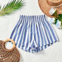 Shein Vacation Woven Striped High Waist Loose Wide Leg Womens Shorts