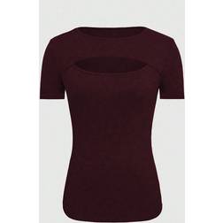 Shein Womens Summer Solid Color Slim Fit Round Neck Hollow Out Short Sleeve TShirt