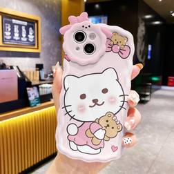 Shein Pink Bow Cartoon Cat Print Phone Case