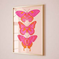 Shein 1pc, Pink Orange Butterfly Wall Art Preppy Room Decor For Teens, Cute Apartment Decor Maximalist Wall Art, Funky Art Print Aesthetic Room Decor 20*28in Unframed,Canvas,Poster Gifts Birthday Graduation Tavla 30x40cm
