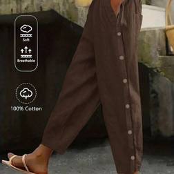 Shein Damen Hose Einfarbig mit Knöpfen und Taschen für den lässigen Look