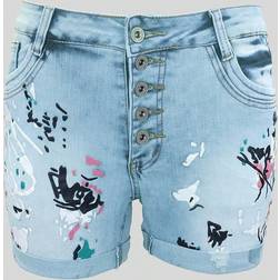 Shein Zufällig Bedruckte Jeans-shorts Mit Front-knopfleiste Und Aufgerolltem Saum