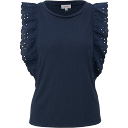 s.Oliver Stretch Top with Embroidered Cap Sleeves - Deep Blue