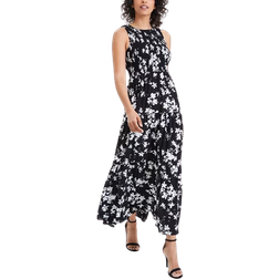 Anne Klein Petite Smocked Bodice Tiered Maxi Dress - Black