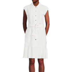 Calvin Klein Women's Sleeveless Belted Shirtdress - Soft White