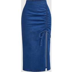 Shein Drawstring Split Thigh Denim Skirt