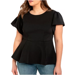 Eloquii Plus Size Flare Sleeve Peplum Top - Black