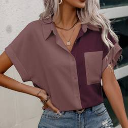 Shein Kontrastariges Hemd mit Knopfverschluss, Tasche und Kurzarm, Sommer