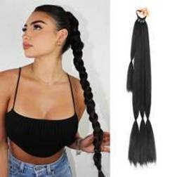 Shein 1 Pc Black Long Braided Ponytail Extension With Hair Tie Straight Wrap Around Extensions Ponytail Soft