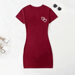 Shein Holiday Beach Heart Printed Fashionable Slim Fit Dress Versatile Style