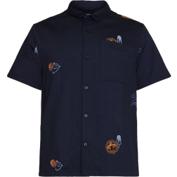 Knowledge Cotton Apparel Embroidery Box fit Short Sleeve Shirt - Night Sky