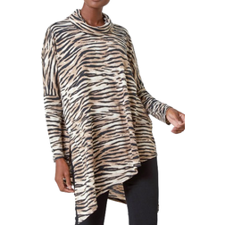 Roman Animal Print Asymmetric Stretch Top - Natural