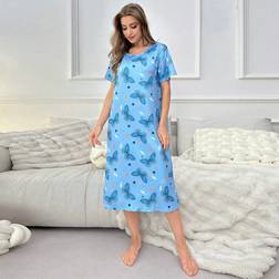 Shein Ladies Stylish Summer Loose And Comfortable Long Butterfly Printed Pajama Night Dress