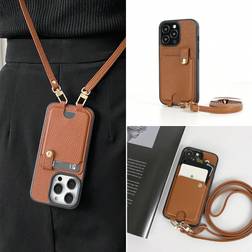 Shein pc Fashionable Brown Credit Card Holder With Lanyard Crossbody Strap And AntiFall PU Leather Phone Case Compatible With Apple IPhone Pro Max Plus