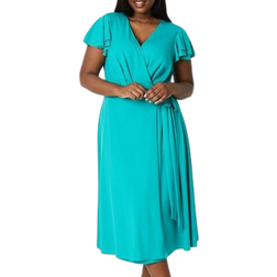 Coast Double Flutter Sleeve Wrap Midi Dress Plus Size - Green