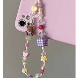 Shein 1pc Bear Shaped Beaded Mobile Phone Strap, Cute And Unique Grid Design Y2K Phone Lanyard For Teenage Girls