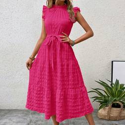 Shein Womens Short Sleeve Tie Waist Maxi Dress