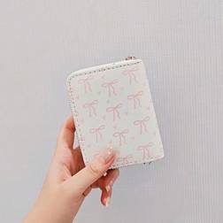 Shein White Base With AllOver Pink Bow Print Short Wallet Creative MultiFunctional Card Holder