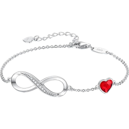 Tianci Infinity Heart Symbol Charm Link Bracelet - Silver/Transparent/Red