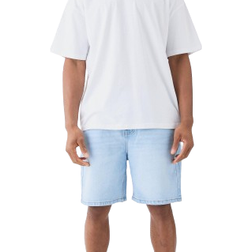 boohooMAN Loose Denim Shorts - Ice Blue