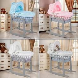 Babymam Luxury moses basket grey wicker full set rocking stand
