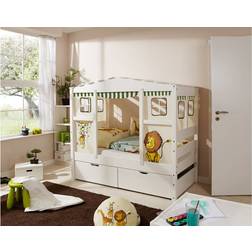 TICAA Safari Mini House Bed Complete Set Including 2 Drawers + Mattress + Slatted Frame 35.4x66.9"
