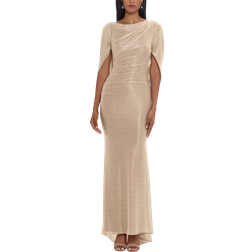 Betsy & Adam Celine Boat Neck Crinkle Gown - Gold/Silver