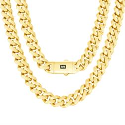 Nuragold Royal Monaco Miami Cuban Link Chain Necklace 11mm - Gold