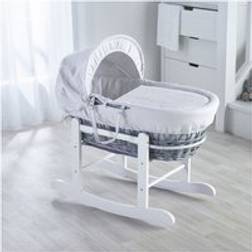 Kinder Valley White Waffle Grey Moses Basket with Rocking Stand Deluxe