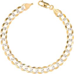 Nuragold Cuban Chain Curb Link Diamond Cut Pave Two Tone Bracelet 7mm - Gold/Silver