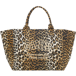 Ganni Oversized Canvas Tote Bag - Leopard