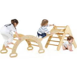Costway Triangle Climbing Toys with Climbing Triangle Arch Ramp for 1 Years Old-Natural