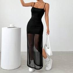 Shein Women's Fashionable Spaghetti Strap Mesh Split Dress