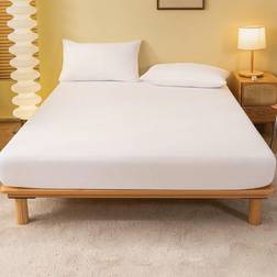 Shein 1pc Solid Color Fitted Sheet, Bedding, Mattress Cover, Soft And Comfortable Bedding For Bedroom, Mattress Protector For Bedroom, Skin-Friendly Fitted Sheet, For All Seasons Dustproof Non-Slip Bedspread, Fitted Bottom Sheet For Twin, Full, King, Queen Size, Machine Washable,(Without Pillowcase), Ideal Easter Gift, For Mother's Day Gift, Perfect Holiday Gift, Mattress Cover White