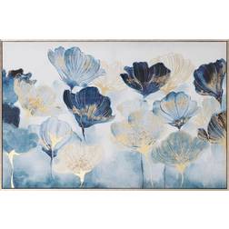 Navy Embellished Floral Gold Framed Art 90x60cm