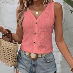 Shein Womens Solid Color Simple Sleeveless Button Front Casual Tank Top
