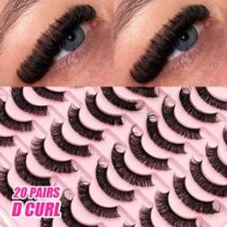 Shein 20 Pairs D Curl Russian Strip Lashes Fluffy Thick Fake Eyelashes Reusable Faux Mink Lashes